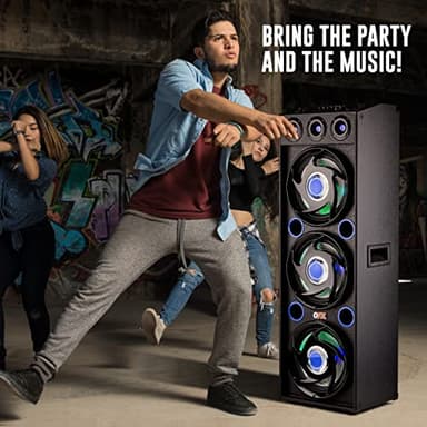 QFX SBX-412300BT TWS Bluetooth Triple 12” Woofer Triple 1” Tweeter Recording High-Performance PA Cabinet Speaker with 10-Band Graphic EQ, 2 Microphone Inputs, Guitar Input, and AUX Input, Blue - Image 14