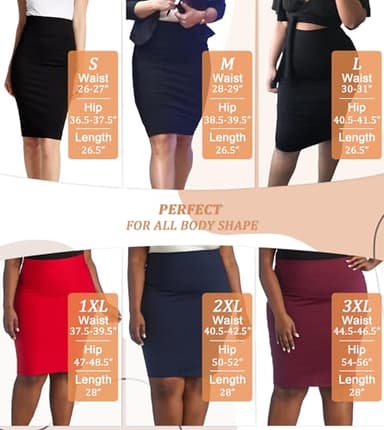 Hybrid & Company Women's Premium Nylon Ponte Stretch High Waist Pencil Suit Skirt Below Knee KSK45002 1073T Black L - Image 4