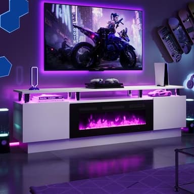 oneinmil Fireplace TV Stand with 36" Electric Fireplace,LED Light Entertainment Center,2 Tier TV Console Stand for TVs Up to 80",Fireplace for The Living Room TV Stand,White - Image 1