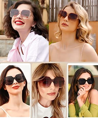 Dollger Oversized Square Sunglasses for Women Big Large Wide Fashion Shades for Men 100% UV Protection Trendy Brown - Image 5