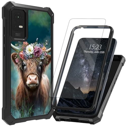 ACWDMKH for TCL ION V Phone Case/TCL ION X / 40Z Phone Case T607DL with Tempered Glass Screen Protector Dual Layer Structure Protection Shockproof Corner TPU Bumper Cover,Cute Highland Cow - Image 1