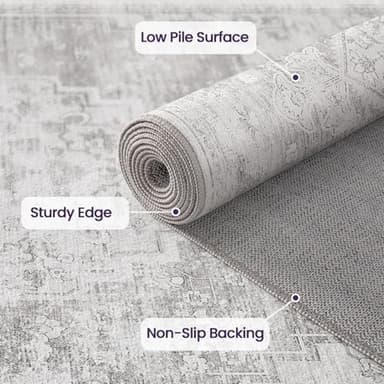 DEXI Area Rugs for Living Room, 4x6 Washable Low Pile Vintage Traditional Rug for Bedroom, Non Slip Indoor Carpet for Dining Office Nursery, White Grey - Image 7