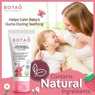 BOTAO Fluoride Free Baby Toothpaste | Strawberry Flavored - Organic Training Natural Toddler Toothpaste for Toddlers | EWG Verified, Vegan, SLS Free, Safe to Swallow, Aloe Vera -1.7Oz - Image 3