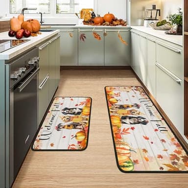 OUXIOAZ Welcome Fall Pumpkin Decorative Kitchen Rugs Set of 2, Autumn Pet Pumpkin Kitchen Mats Decor Dog Lover Gifts, Maple Leaves Thanksgiving Kitchen Mat 17"x47"+17"x30" - Image 8