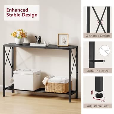 Tajsoon Console Table, 2-Tier Entryway Table, 41.8”L Narrow Sofa Tables with Shelves, Behind The Couch, for Entrance, Hallway, Living Room, Foyer, Corridor, Office, Black - Image 6