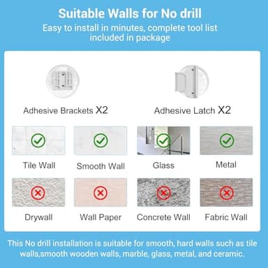 HAMOPY Auto-Lock Retractable Baby Gate Replacement Free-Punch Parts, Original Hardware Set (Including 2 x Latches + 2 x Brackets) Only Fit 55“&71” Auto-Lock Baby Gate(White) - Image 4