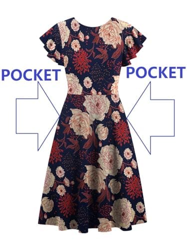 HELYO Semi-Formal Dresses for Women Fit and Flare Elegant Ruffle Sleeves V-Back Work A-Line Cocktail Party Dress with Pockets 842 Yellow Blue XXL - Image 6