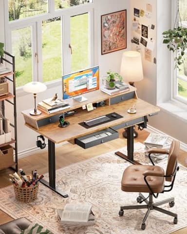 ErGear Electric Standing Desk with 4 Drawers, 55" x 30" Height Adjustable Desk with Storage, C-Clamp Mount Compatible, Computer Home Office Table with Cable Management Tray, Vintage Brown - Image 2
