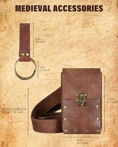 Cellphone Holder Retro Belt Pouch Waist Bag Fanny Pack Steampunk Medieval Renaissance Purse Halloween Costume Accessory (1-Brown) - Image 5