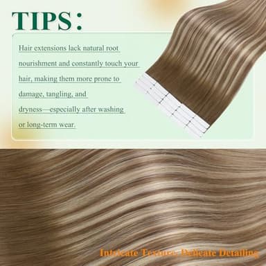 Easyouth 18 Inch Tape in Extensions Human Hair Balayage Seamless Tape in Hair Extensions Ombre Dark Brown to Blonde with Brown Hair Extension Real Human Hair Tapes in for Women 40g 20pcs - Image 6