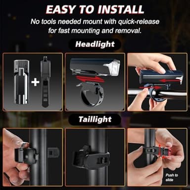 Bike Lights,Chasinglee USB Rechargeable Bicycle Lights, Super Bright 1200 Lumens Front and Back LED Bike Lights IPX6 Waterproof Bicycle Wheel Lights Taillight Set for Night Riding, Road and Mountain - Image 6
