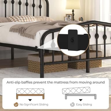 Yaheetech Metal Bed Frame Queen Size Metal Platform Bed Frame with Victorian Style Headboard/Footboard/Easy Assembly/No Box Spring Needed/Black - Image 6