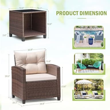 Devoko 3 Pieces Patio Furniture Set, PE Rattan Wicker Patio Set with Two Outdoor Chairs and Table, Upgraded Patio Chairs and Table for Porch, Garden Poolside Balcony - Image 3