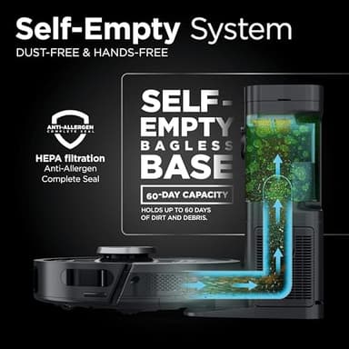 Shark PowerDetect Self-Empty Robot Vacuum with NeverStuck Technology, Auto Deep-Clean Carpets & Hardfloors, XL 60 Day Capacity HEPA Bagless Base Neutralizes Odors, for Pet Hair, Black (AV2820AE) - Image 9