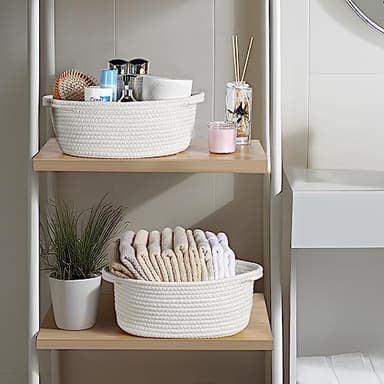 4 Pack Small Woven Basket with Handles, All 12"x 8"x 5", Cotton Rope Room Shelf Storage Basket, Cat Toys, Cute Baby Gift Basket with Gift Bags and Ribbons for Nursery, Empty Decorative Gift Chest Box - Image 6