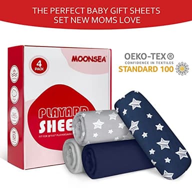 Pack and Play Sheets Boys, 4 Pack Mini Crib Sheets, Stretchy Pack and Play Playard Fitted Sheet, Compatible with Graco Pack n Play, Soft and Breathable Material, Navy - Image 4