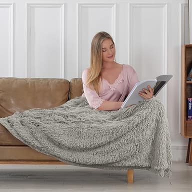 Tuddrom Decorative Extra Soft Fuzzy Faux Fur Throw Blanket 50" x 60",Solid Reversible Long Hair Shaggy Blanket,Fluffy Cozy Plush Comfy Microfiber Fleece Blankets for Couch Sofa Bedroom,Quiet Grey - Image 3