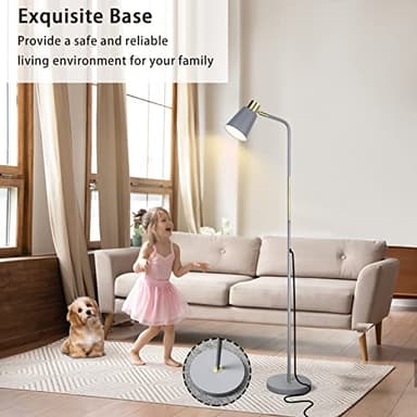 Floor Lamp, Industrial Floor Lamps for Living Rooms Rustic Farmhouse Reading Standing Floor Lamp Adjustable Metal Heads Indoor Task Lighting for Living Room Bedroom Office Home Décor (Grey) - Image 4