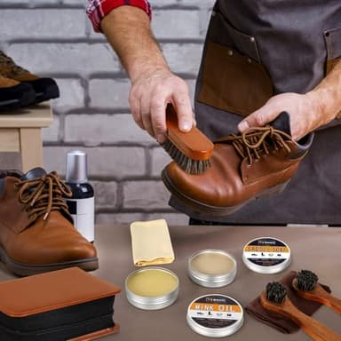 Nuroon 8 Pieces Shoe Polish Kit, 3.5oz Saddle Soap for Leather Cleaning, 3.5oz Mink Oil for Boots Polish, 3 Horsehair Shoe Brushes, Shoe Polish Cloths, Leather Cleaner and Conditioner - Image 4