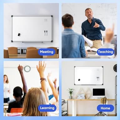 Magnetic White Board Hanging 36" x 24" for Wall, Dry Erase Board for Office, School, Home, Silver Frame, Includes Eraser, Markers, Magnets, Pen Tray - Image 7