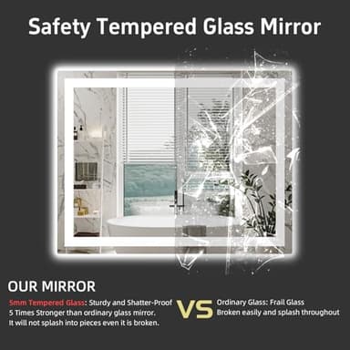 miskerm 40"x 32" LED Bathroom Mirror with Lights, Double Lights Dimmable, Anti-Fog, Front and Backlit LED Mirror for Bathroom, Lighted Bathroom Vanity Mirror with Tempered Glass (Horizontal/Vertical) - Image 7