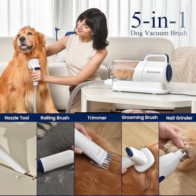 geoorood Dog Grooming Vacuum Kit, 5 in 1 Pet Hair Grooming Tools 13000Pa 2.2L Dust Cup with Clippers for Dogs Cats Shedding Brush Remover at Home Bule - Image 2