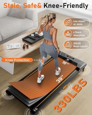 Walking Pad Treadmill, BestGod Incline Under Desk Treadmill 330lbs Capacity, 2.5HP Portable Treadmills for Home, Compact Treadmills Mini Walking Pad, Running Machine with Remote Control - Image 3