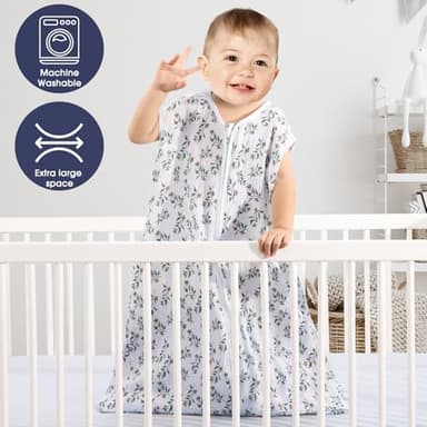 BSTOPPT 2 Pack Baby Sleep Sack 12-18 Months 100% Organic Cotton Muslin Baby Sleeping Bag 2-Way Zipper Wearable Blankets (Rainbow & Leaf, Large) - Image 2