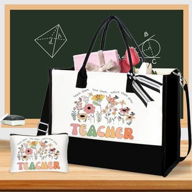 DHQH Teacher Appreciation Gifts - Canvas Tote Bag & Makeup Bag for Women - Image 4