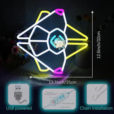 Gaming Ghost Shell Neon Sign for Wall Decor, Game Room, Bedroom, Man Cave, USB Powered, Dimmable, Pink, Yellow, Ice Blue, 13.7"x12.6" - Image 3