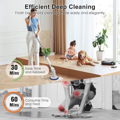GUPAY Electric Spin Scrubber, Cordless Cleaning Brush with 9 Replaceable Brush Heads, Power 2 Speeds LCD Display, Angle Adjustable, Shower Scrubber with Long Handle for Bathroom Floor Tile Kitchen - Image 4