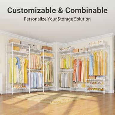 VIPEK V5 Portable Closet Wardrobe Heavy Duty Clothes Rack, Freestanding Clothing Racks with 4 Hang Rods & 8 Shelves, Adjustable Custom Closet Racks, 68.9" L x 15.7" W x 76.4" H, Max Load 800LBS, White - Image 6