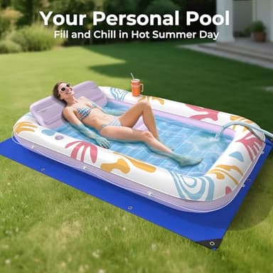 Inflatable Tanning Pool Lounger Float with Protection Tarp, 85" x 57" Pool Floats Adult w/Pillow, 6 in 1 Suntan Tub Raft Floatie, Sunbathing Water Bed Lounge Blow Up Kids Ball Pit Party Gifts-Purple - Image 4
