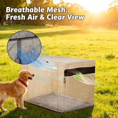 HiCaptain Dog Crate Cover 24.0" L x 18.0" W x 20.0" H with Breathable Mesh, Durable Heavy Duty Kennel Cover, Dual Zippered Panels, Windproof Waterproof UV-Resistant(Beige) - Image 2