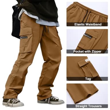 HOTake Men's Casual Cargo Joggers Sweatpants - Brown, X-Large - Image 4