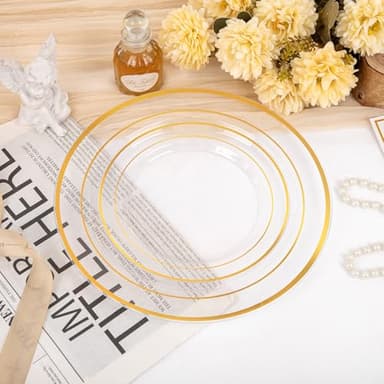 200 Pcs Clear Gold Plastic Plates - Disposable Party Plates, Gold Plate Disposable Include 100 Dinner Plate and 100 Dessert Plate, Plastic Plate for Party, Holiday, Wedding & Birthday - Image 8