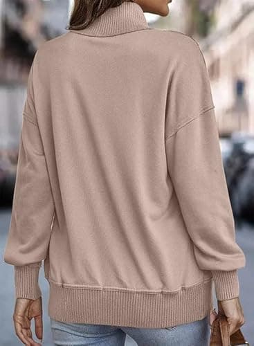 SHEWIN Womens Sweatshirt Casual Long Sleeve Lightweight Sweatshirts Loose Button V Neck Pullover Tops Fall Clothes for Women 2025,US 4-6(S),Light Pink - Image 4