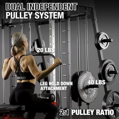 Mikolo Smith Machine, 2200lbs Squat Rack with LAT-Pull Down System & Cable Crossover Machine, Training Equipment with Leg Hold-Down Attachment - Image 2