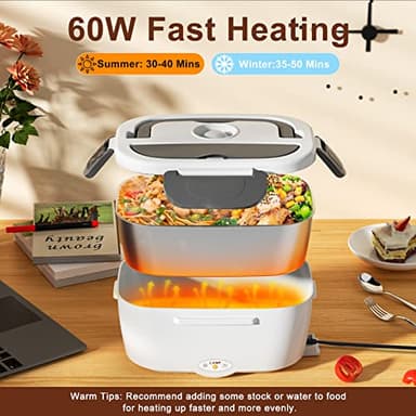 Akhia Electric Lunch Box for Adults, 80W/1.5L Heated Lunch Box for Men Work Car Truck, Portable Food Warmer Lunch Box Upgraded with Fork&Spoon and Insulated Carry Bag, 12V/24V/110V - Image 4