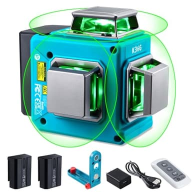 KEZERS Laser Level 360 Self Leveling,12 Lines 3 x 360 Green Laser Level Line Tool for Construction/Picture Hanging with Remote Controller,Rechargeable Battery,Magnetic Stand,Portable Bag - Image 1
