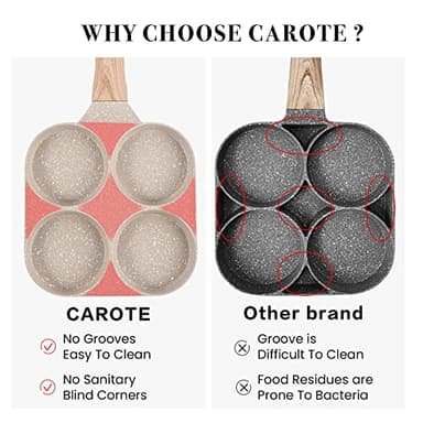 CAROTE Egg Pan Omelette Pan, 4-Cup Nonstick Granite Omelette Skillet - Pancake Pan and Healthy Egg Cooker Suitable for Gas Stove & Induction Cookware - Image 4