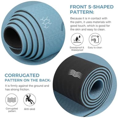 Yoga Mat Non Slip TPE Thick Yoga Mat with Alignment Mark, Large Size 72"L x 32"W x 0.32"Th or 0.24"Th, Anti-Tear Exercise & Fitness Mat for Yoga, Pilates & Floor Workouts (Blue Black, Thickness-8mm) - Image 3