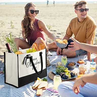 TRSODD Mothers Day Gifts for Grandma Gigi Birthday Gifts for Women Canvas Embroidered Tote Bag and Makeup Bag - Image 4
