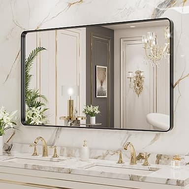 LOAAO 40X36 Inch Black Metal Framed Bathroom Mirror for Wall, Matte Black Bathroom Vanity Mirror Farmhouse, Anti-Rust, Tempered Glass, Hangs Horizontally or Vertically - Image 4