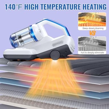 Mattress Vacuum Cleaner Bed Vacuum with 16Kpa Suction 253.7nm UV-C Light, 30000 RPM/Min Dual Brushroll Rotation & Heating Tech & Ultrasonic, 10'' Dual Widened Suction Port, 500W, Corded - Image 5