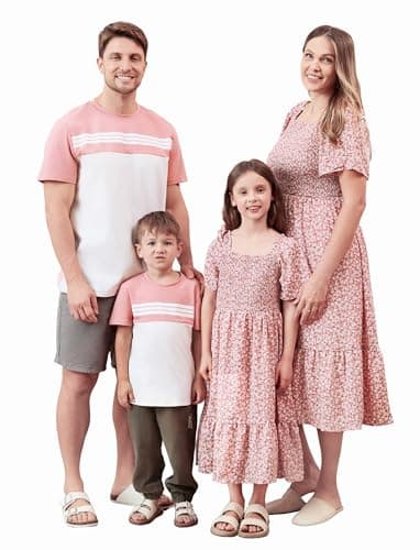 PATPAT Family Matching Outfits - Mommy and Me Dresses Matching Set Casual Boho Dusty Ruffle Sleeve Romper Dress for Newborn Pink Floral for Baby Girl 3-6 Month - Image 1