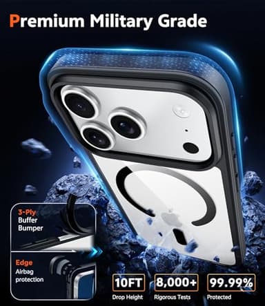 FNTCASE for iPhone 17 Pro-Max Case Clear: Magnetic Transparent Phone Cases with Screen Protector Slim Military Grade Drop Protection Rugged Shockproof Protective Cell Phone Cover (C-Black) - Image 6