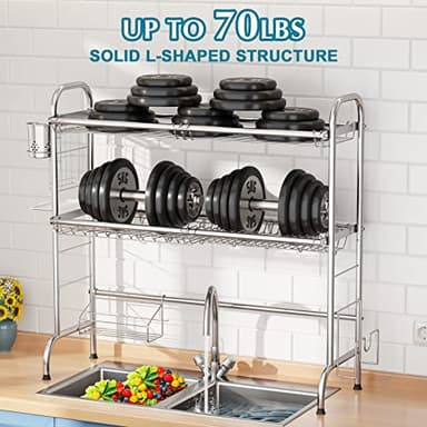 HOWDIA Stainless Steel 2-Tier Over The Sink Dish Drying Rack with Utensil Holder, Large, for Kitchen Counter - Image 4