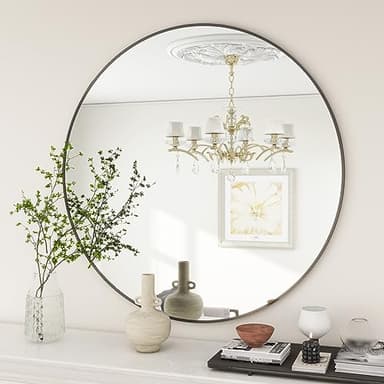BEAUTYPEAK 20 Inch Round Mirror, Metal Frame Circle Mirror, Wall Mounted for Entryway, Bathroom, Vanity, Living Room, Black - Image 5
