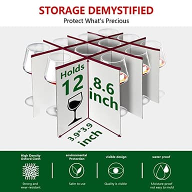 VERONLY Christmas Stemware Storage Cases with Dividers- Holds 24 Wine Glass Storage or Crystal Glassware Containers, China Storage Containers with 2 Handles and Lable Window -Set of 2 Black - Image 2